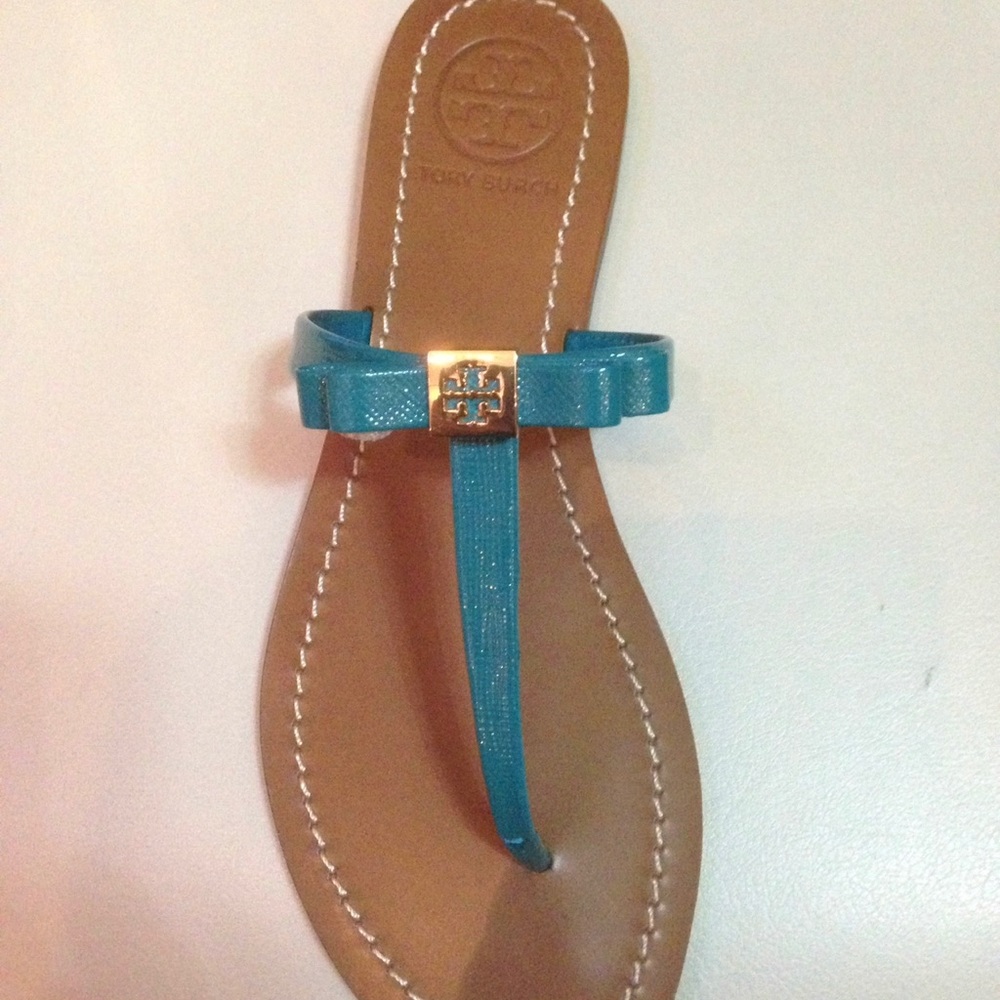 New Tory Burch Turquoise Leighanne Flat Thong Patent Women Sandals, Size…9 - Picture 2 of 7